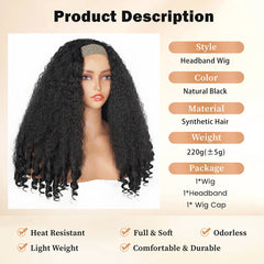Afro Kinky Straight Headband Wigs For Black Women 22 Inch Natural Black Short Afro Yaki Straight Wigs With Headband Bouncy Curly