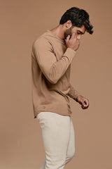 Long Sleeve Curved Hem T-Shirt | Cinnamon