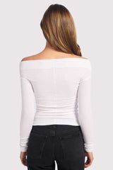 Slinky Rib Off-The-Shoulder Shirt | White