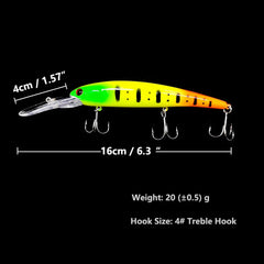 Deep Diving Minnow Wobbler Lure – 16.5cm, 21g, 2.5-4.5m Depth, Bass Pike Perch, 3 Colors