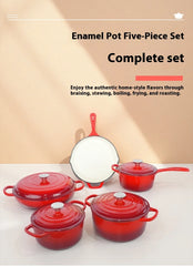 Best-selling Household Cast Iron Enamel Pots Ceramic Non-stick Pans Multi-functional Stew Pots Flat-bottom Pans