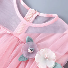 Humor Bear Girls Dress Spring Autumn Long Sleeve Cartoon Printed Princess Sweet Mesh Yarn Children Clothes