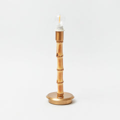 Bamboo Rechargeable Lamp with Soft Blue Lotus Shade (18cm)