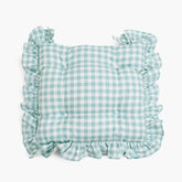 Duck-egg Blue Gingham Ruffle Seat Pad Cushion