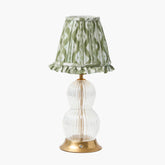 Glass Bardot Rechargeable Lamp with Olive Ikat Ruffle Shade (18cm)