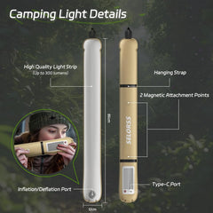Solar Camping Lantern – Inflatable, IP66 Waterproof, 2000mAh, 3-30hr Runtime, 8 Variants