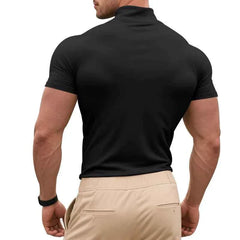 2025 compress sports Men T-shirt quick-dry Half High Collar Short Sleeve Pullover Tops Tight Breathable tops men Running T-shirt