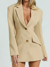 Deep V-neck Single Breasted Waist Cinched Suit Spring Autumn New in Style Commuting Solid Color Suit Jacket Clothes Top