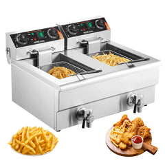 SucceBuy 12L Electric Deep Fryer w/Dual Removable Tanks Commercial Countertop Fryer for Chicken French Fries Frying Chips