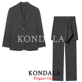 KONDALA Women Office Lady Trendy Blazer Set Belt Blazer Waist Skirt Design Pants New Fashion 2026 Spring Chic Commute Mujer Set