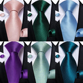 Men's Ties Solid Pink Blue Green Purple Wedding Party Accessories Groom Necktie Handkerchief Cufflinks Gift for Husband