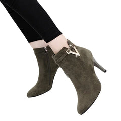 Botas Mujer Invierno Autumn Stiletto Thin High Heels Woman Pointed Toe Pu Leather Zipper Sexy Ankle Women Boot Botines Chelsea8