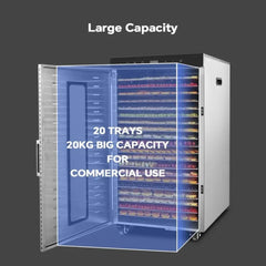 2000W Commercial Food Dehydrator 20 Trays Stainless Steel Jerky Maker 110V 220V Meat Fruit Dryer Machine 30-90℃ Pet Treat