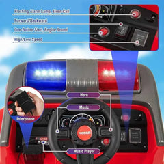 Kids Ride on Fire Truck, 12V Battery Powered Fire Car Toy w/Water Gun & Tank, Remote Control, Interphone, Shovel, 1 Seater