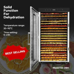 2000W Commercial Food Dehydrator 20 Trays Stainless Steel Jerky Maker 110V 220V Meat Fruit Dryer Machine 30-90℃ Pet Treat
