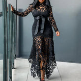 Ladies Elegant Lace Maxi Dress Women Wedding Evening Party Bodycon Long Sleeve Dresses Plus Size Fashion