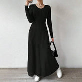 Mia Muse Women's Dresses All Season Office Lady Ventilate Solid Color Waist In Design Long Sleeve MIDI Lettuce Trim Suitable f