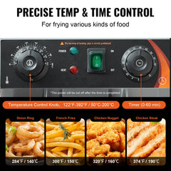 SucceBuy 12L Electric Deep Fryer w/Dual Removable Tanks Commercial Countertop Fryer for Chicken French Fries Frying Chips
