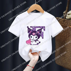 Kuromis Children T-Shirt Letter A B C D Cartoons Kid Tee Shirts Anime Kawaii Tops Casual Clothes Boy Girl Fashion Short Sleeve