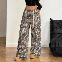 Y2K Oversized Hip Hop Baggy Pants Fashion Women Drawstring Pocket Branch Camouflage Wide Leg Pant Casual Sweatpants Cargo Trouser