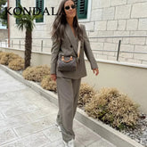 KONDALA 2026 Spring Summer Office Lady Solid Suits Fashion Elegant Double Breasted Tops For Women Chic Zip Up Wide Leg Pants