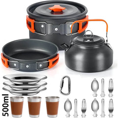 Camping Cookware Set – Anodized Aluminum, Nonstick, Foldable, Lightweight Travel Tableware