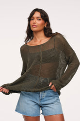 Open Knit Sweater | Darkest Olive