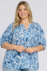 Short Puff Sleeved Popover Top In Plus Size - Blue Visions