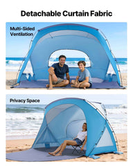 6-Person Beach Tent Sun Shelter – UPF 50+ with Sand Pockets, Mesh Windows & Carry Bag | Black