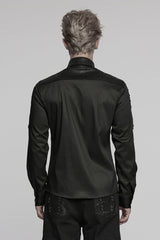 Black Lapel Collar Long Sleeves Stitching Mesh Men's Punk Blouse