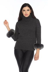 Alashan Luxe 100% Cashmere Quebec Fox Cuff Turtleneck Sweater LX2003