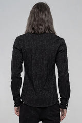 Black Long Sleeve Jacquard Front Metal Skull Button Men's Punk Shirt