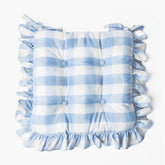Blue Gingham Ruffle Seat Pad Cushion