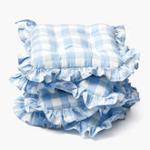 Blue Gingham Ruffle Seat Pad Cushion (Set of 4)