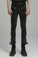 Black Multi-pockets Pleated Men's Punk Pants