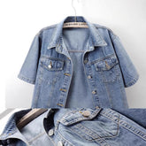 Women's Cropped Denim Jacket – Dark Blue & Light Blue