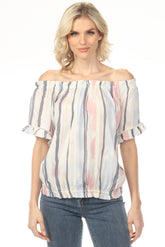 Charlie B Nautical Stripes Off-Shoulder Peasant Blouse C4554P-808B