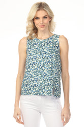 Charlie B Lilypad Printed Sleeveless Linen Blend Top with Slit C4543PR-229B