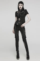 Black Mesh Women's Punk Cutout Eyelet Jeans