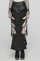 Black Inverted Triangle Hollow Metal Chain Women's Steampunk Skirt