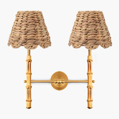 Bamboo Rechargeable Double Wall Light with Small Natural Seagrass Shade (18cm)