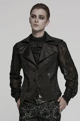 Black Lapel V Collar Long Sleeves Embroidery Men's Gothic Vest