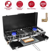 3-Burner Portable Propane Camping Stove – 20,500 BTU, Foldable with Windshield, Oil Tray & Grilling Mesh