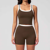 Women's Contrast Yoga Vest & Shorts or Leggings Set – Active Workout Set