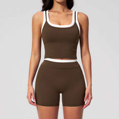 Women's Contrast Yoga Vest & Shorts or Leggings Set – Active Workout Set