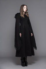 Black Hand Embroidered Shawl Double Sided Tweed Womens Gothic Coat