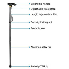Foldable Aluminum Walking Cane – Adjustable Height, Lightweight & Anti-Slip