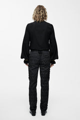 Black Chiffon Chest Embroidery Lace Sleeves Mens Gothic Blouse