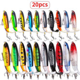 20-Piece Topwater Popper Lure Set with 3D Eyes – Propeller Tail, Bass & Pike
