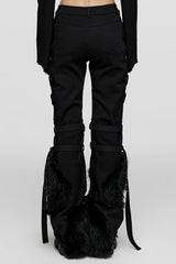 Black Eyelet Stitching Metal Mesh Women's Steampunk Fluffy Pants